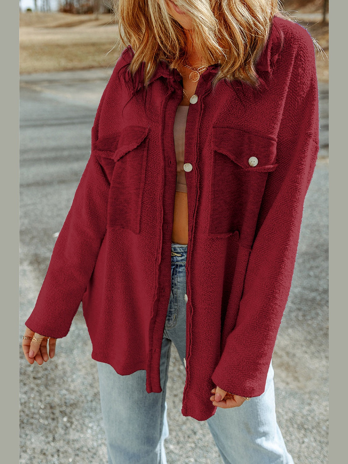 Button Down Long Sleeve Jacket nicholesgifts