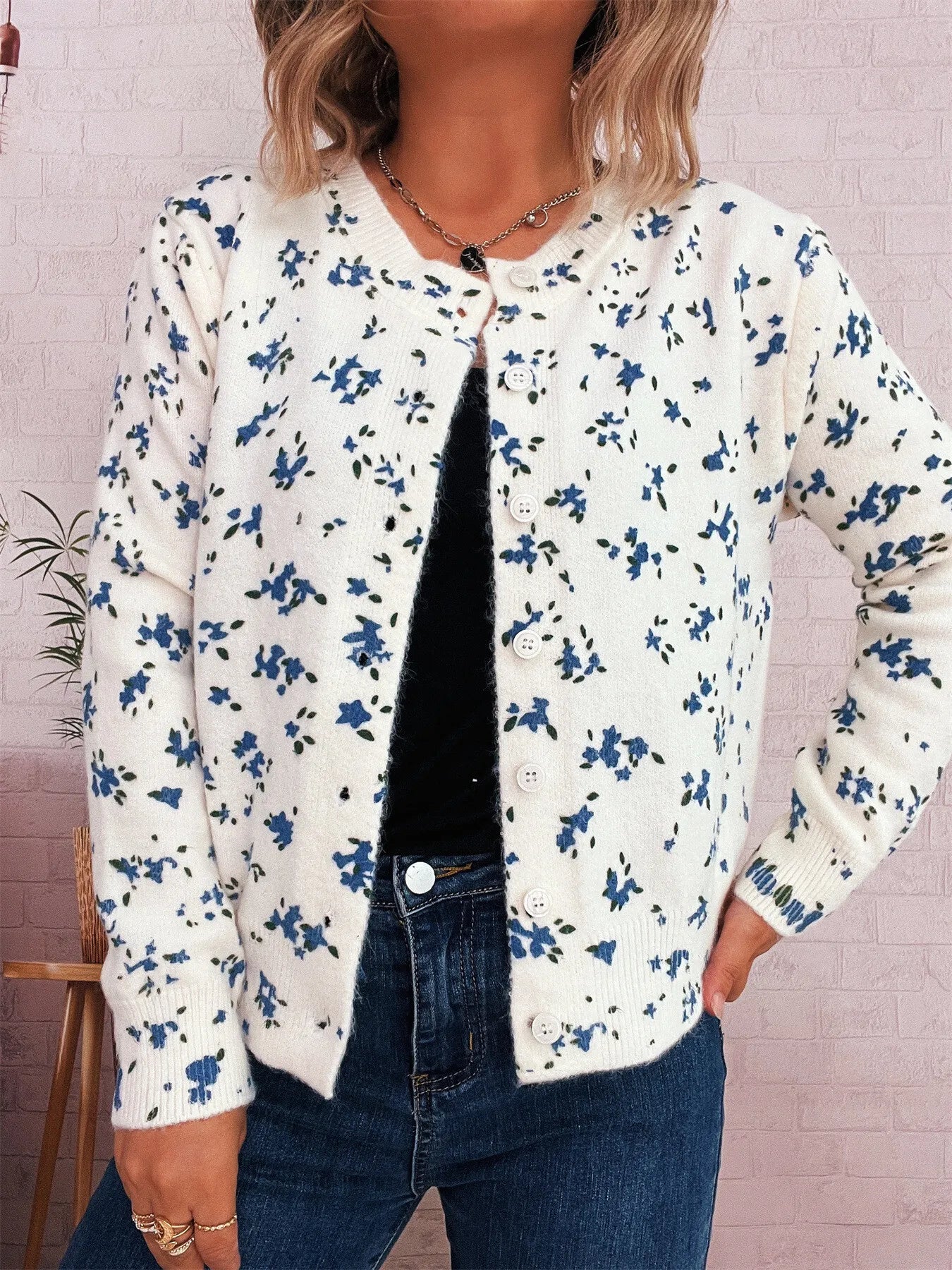 Floral Button-Up Long Sleeve Cardigan