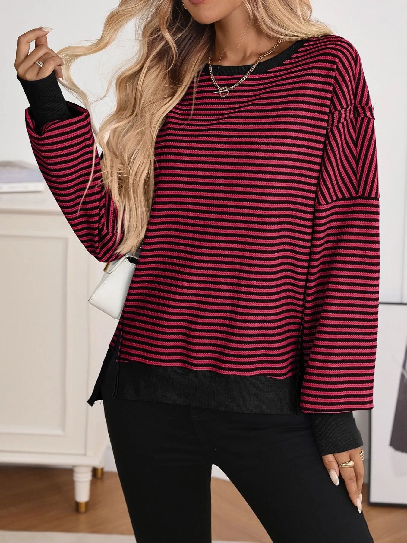 Exposed Seam Striped Contrast Sweatshirt