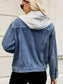 Drawstring Hooded Button Up Denim Jacket nicholesgifts