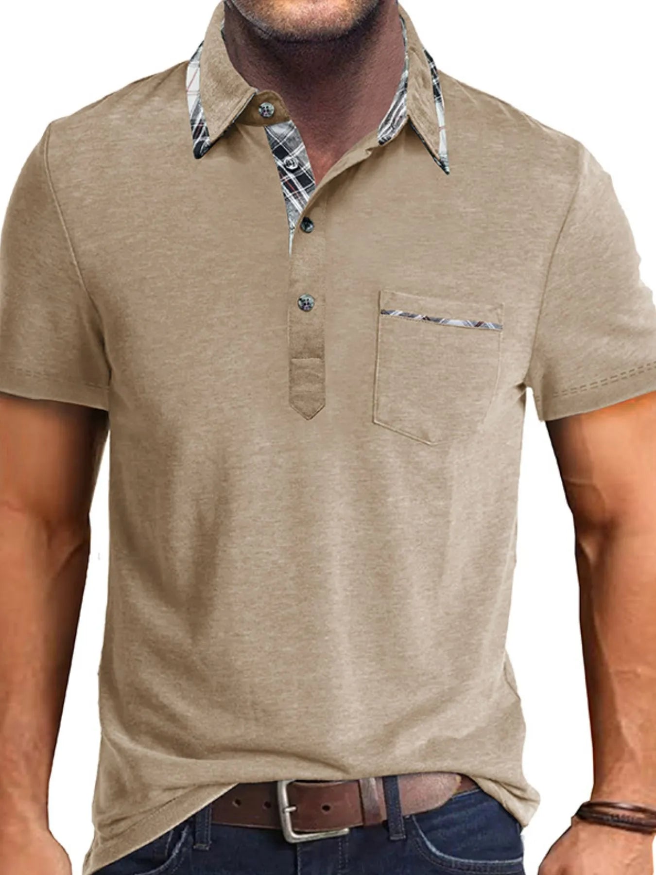 Men's Full Size Classic Plaid Collar Cotton Polo Shirt Plus Size NicholesGifts