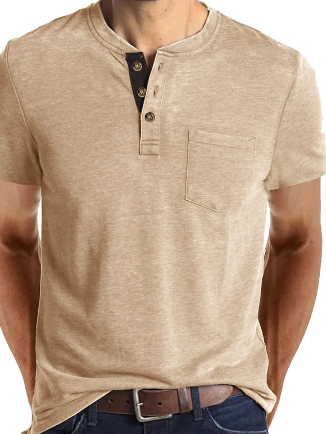 Men's Full Size Classic Henley Pocket Polo T-Shirt Plus Size NicholesGifts