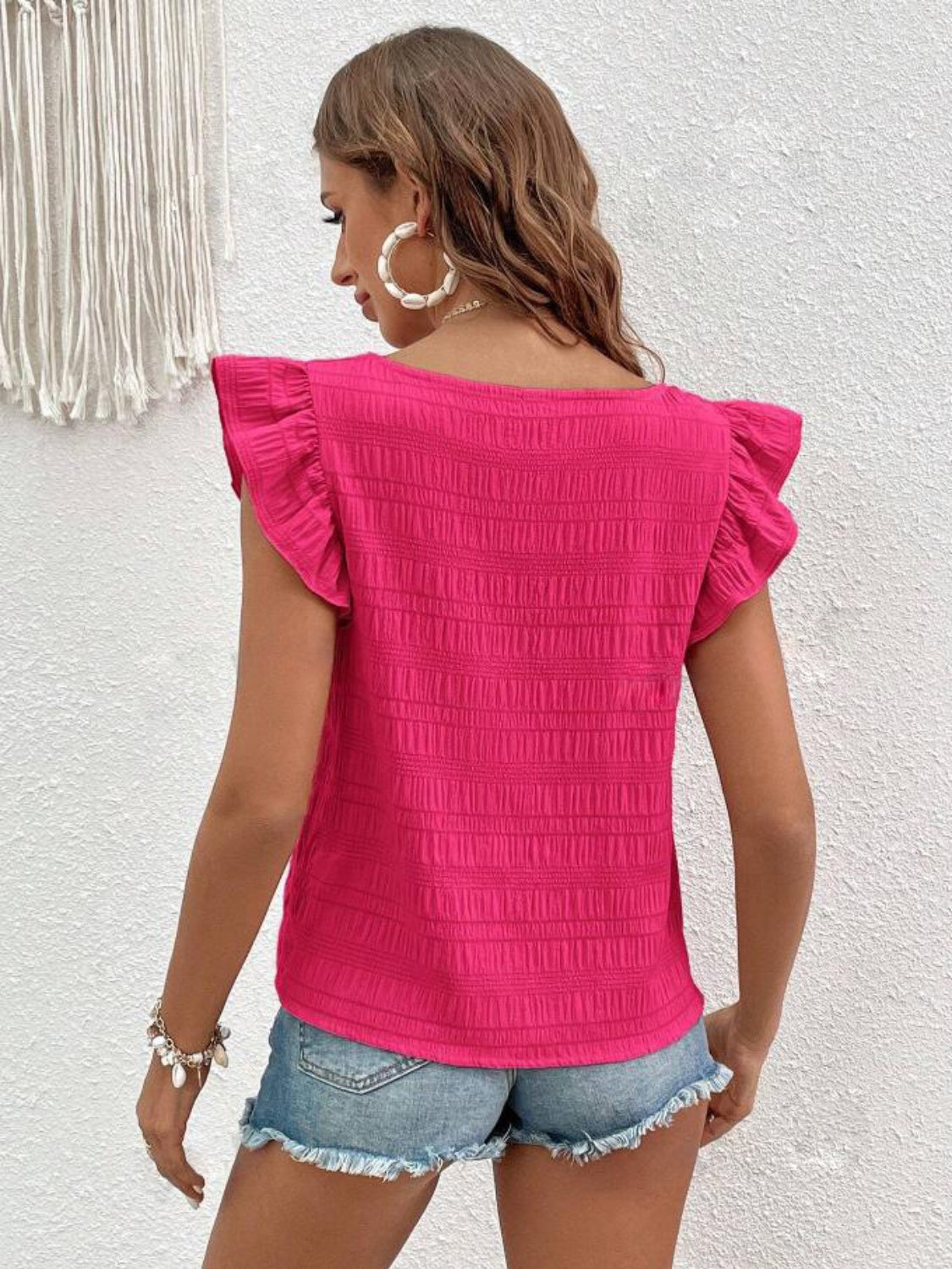 Ruffled Square Neck Cap Sleeve Blouse nicholesgifts