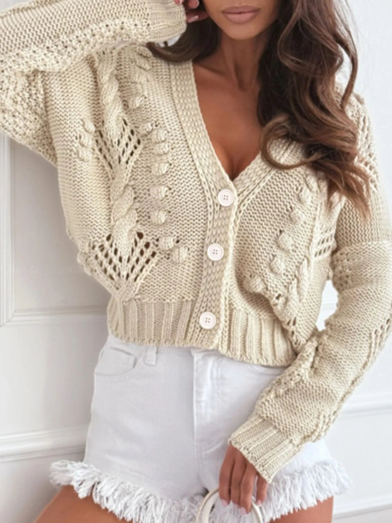 Chunky Cropped Button-Up Sweater Cardigan