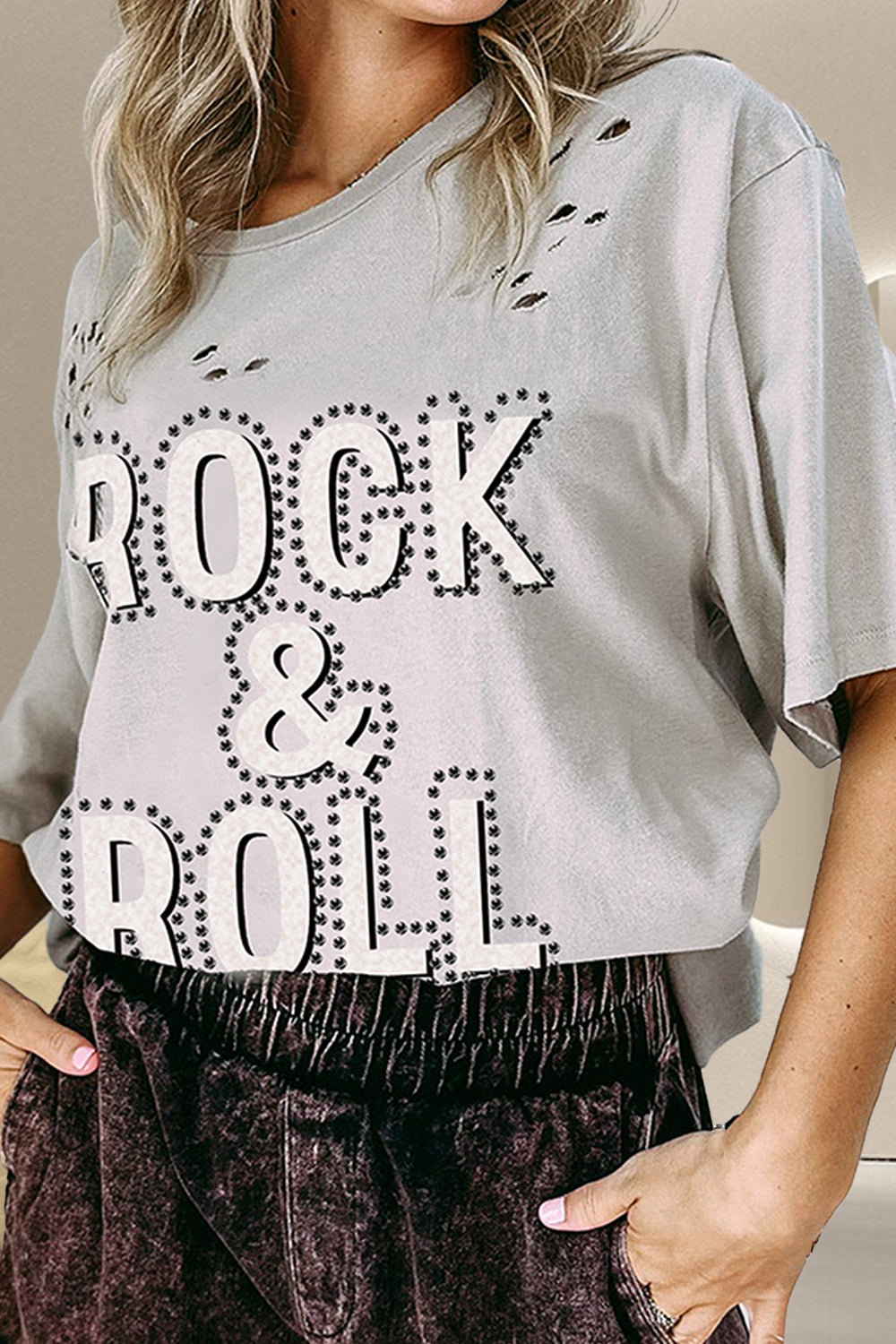 ROCK & ROLL Round Neck Dropped Shoulder T-Shirt nicholesgifts