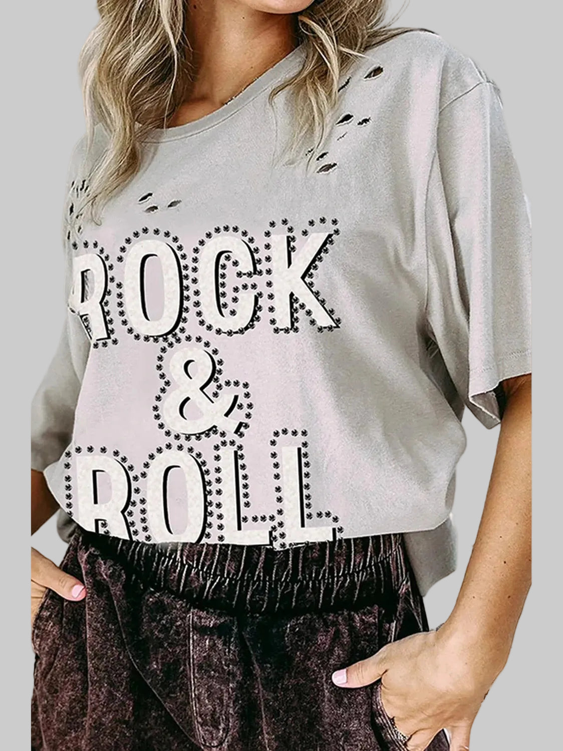 ROCK & ROLL Round Neck Dropped Shoulder T-Shirt nicholesgifts