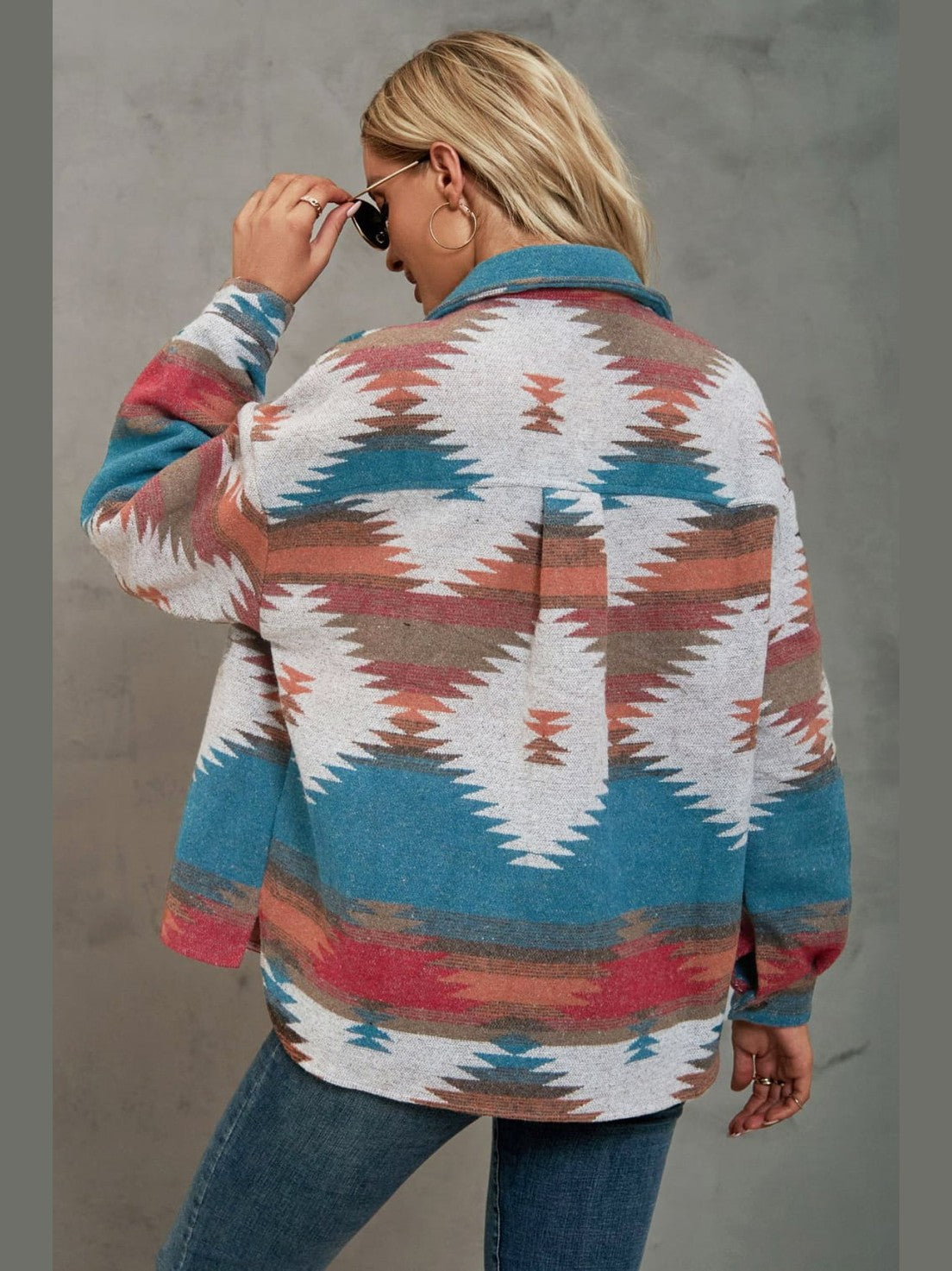 Printed Collared Neck Jacket nicholesgifts
