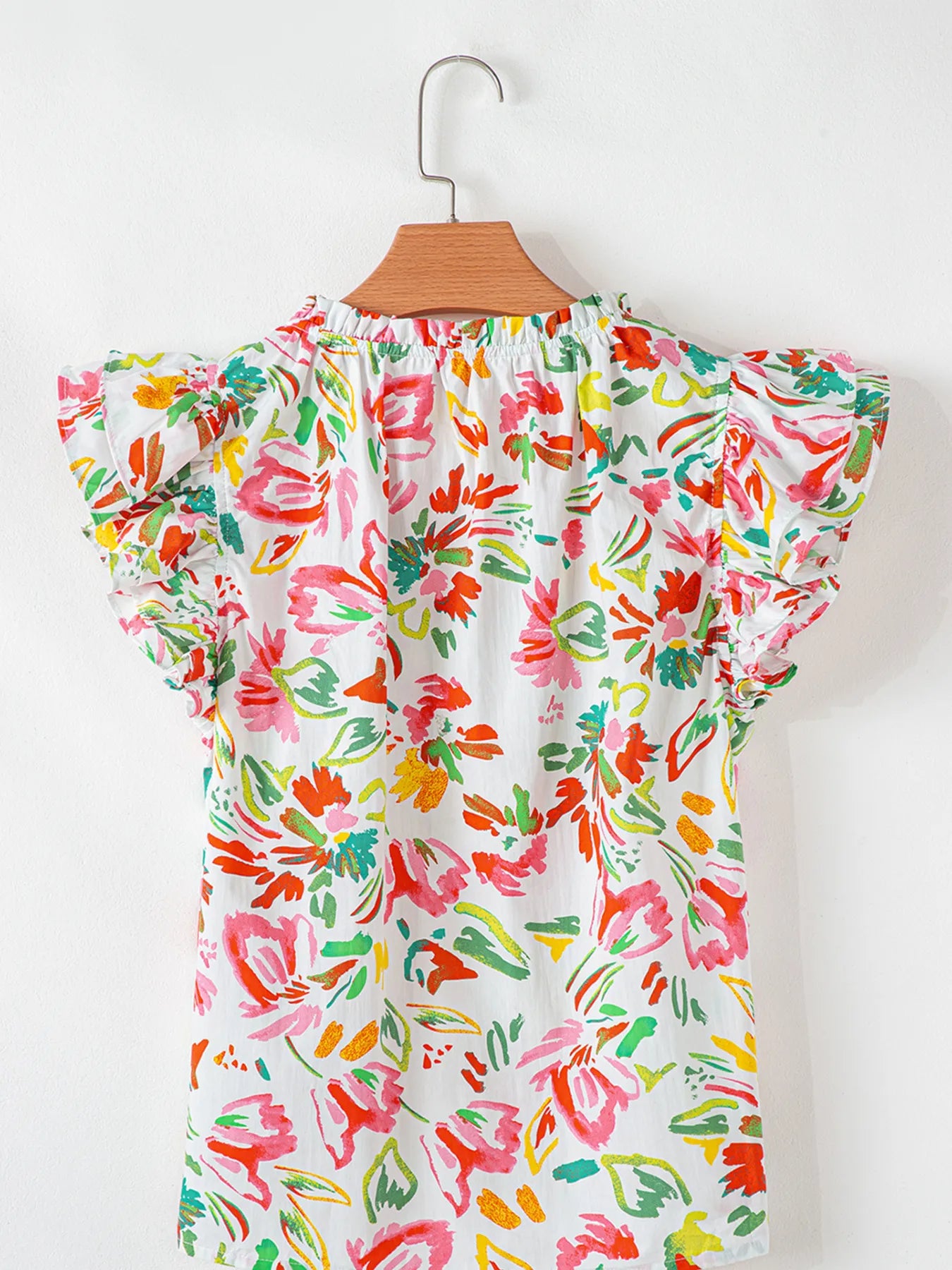 Multicolour Floral Printed Cap Sleeve Split Neck Blouse NicholesGifts