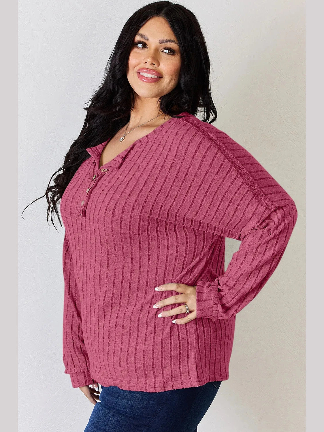 Basic Bae Full Size Ribbed Half Button Long Sleeve T-Shirt nicholesgifts