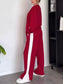 Full Size Contrast Round Neck Top and Pants Set Plus Size nicholesgifts