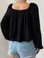 Swiss Dot Square Neck Long Sleeve Blouse nicholesgifts