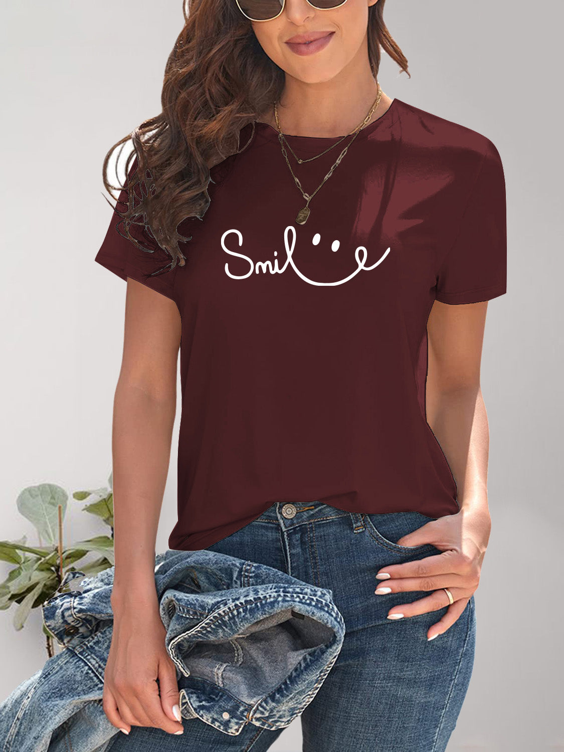 SMILE Round Neck Short Sleeve T-Shirt nicholesgifts