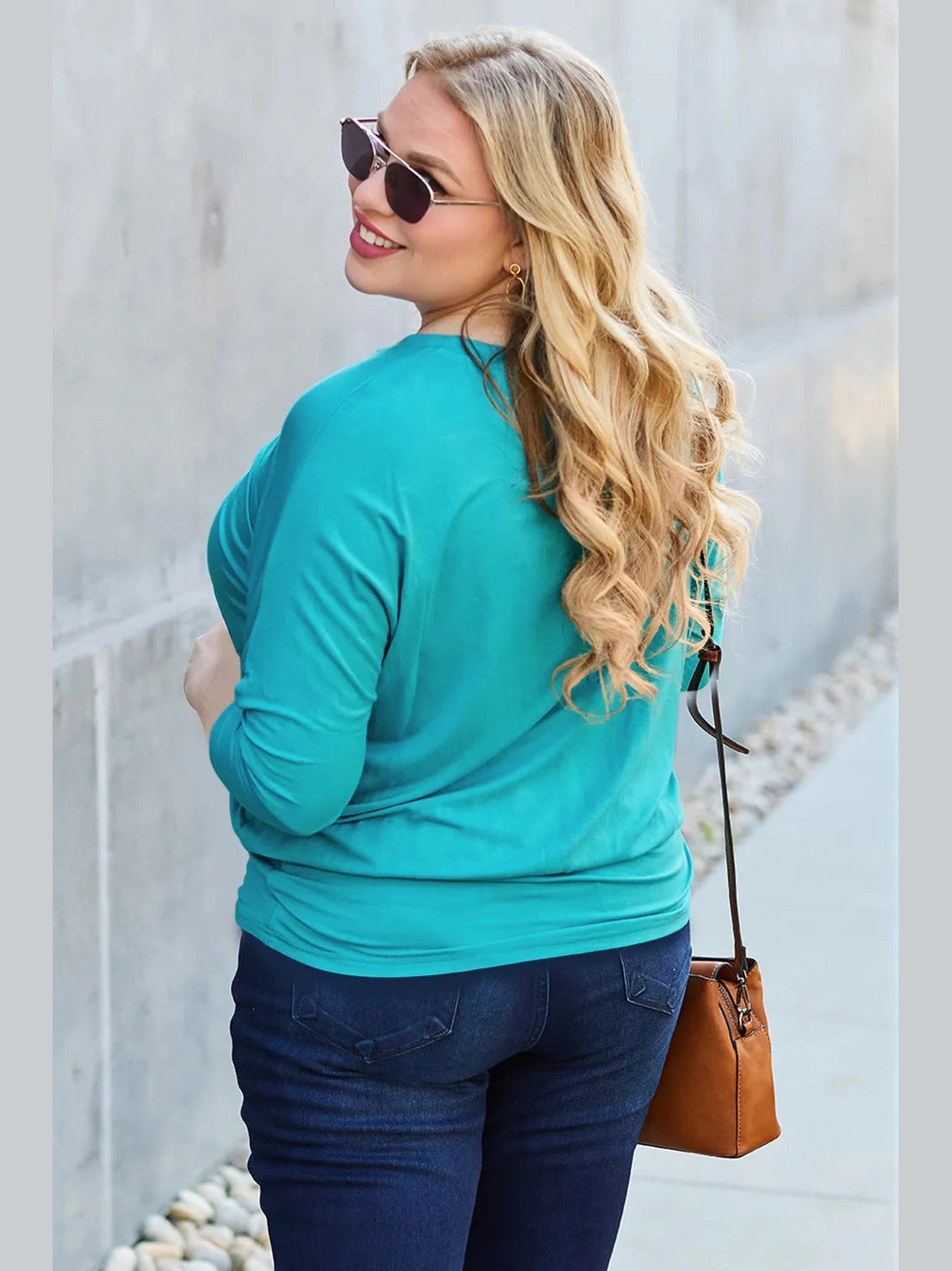 Basic Bae Full Size Round Neck Batwing Sleeve Top nicholesgifts