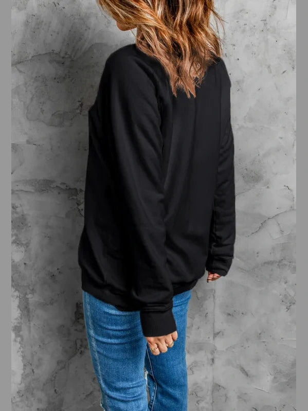 Rhinestone Checkered Lucky Clover Round Neck Sweatshirt nicholesgifts