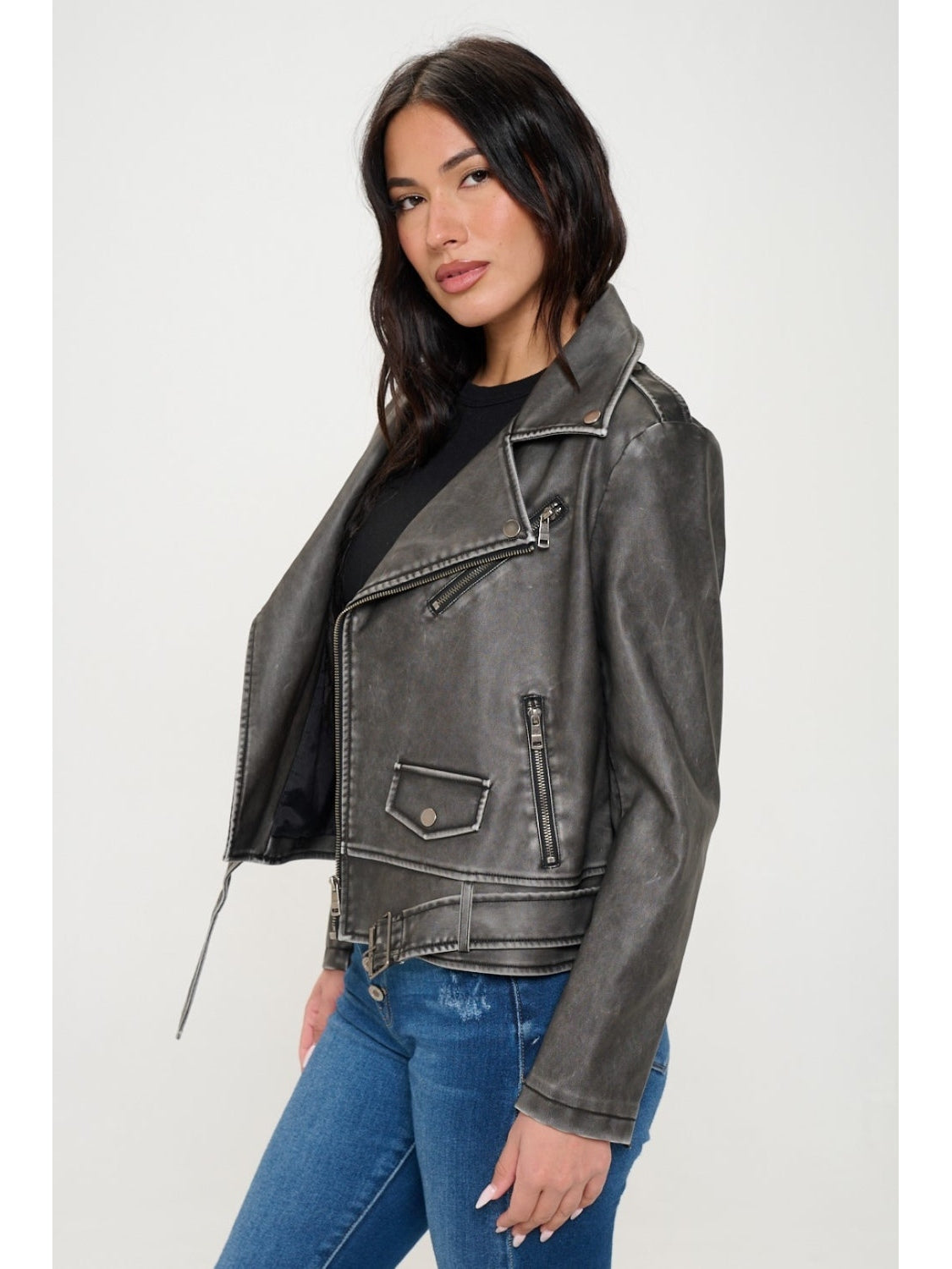 Coalition LA Zip Up Biker Jacket with Belt nicholesgifts