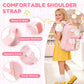 Kids Backpack for Girls - Kawaii School Backpack with Cartoon Pins & Pom Pom Charm - Lightweight Water Resistant Bookbag for Elementary Students - Travel Backpack with Luggage Strap - Pink