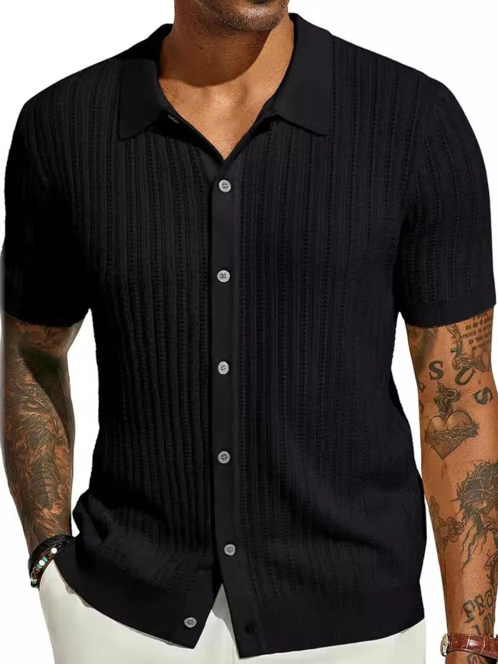 Men's Full Size Openwork Button Down Collared Neck Shirt Plus Size NicholesGifts