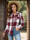 Women Full Size Pocketed Plaid Collared Neck Shacket nicholesgifts
