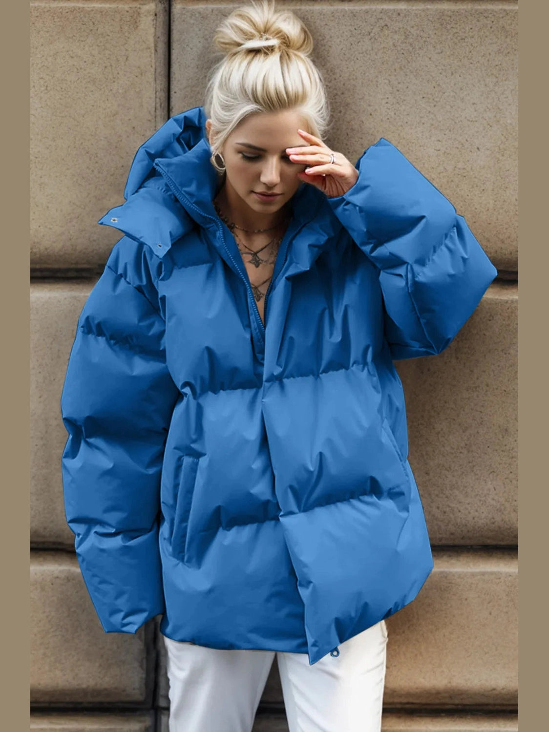 Pocketed Zip Up Hooded Puffer Jacket nicholesgifts
