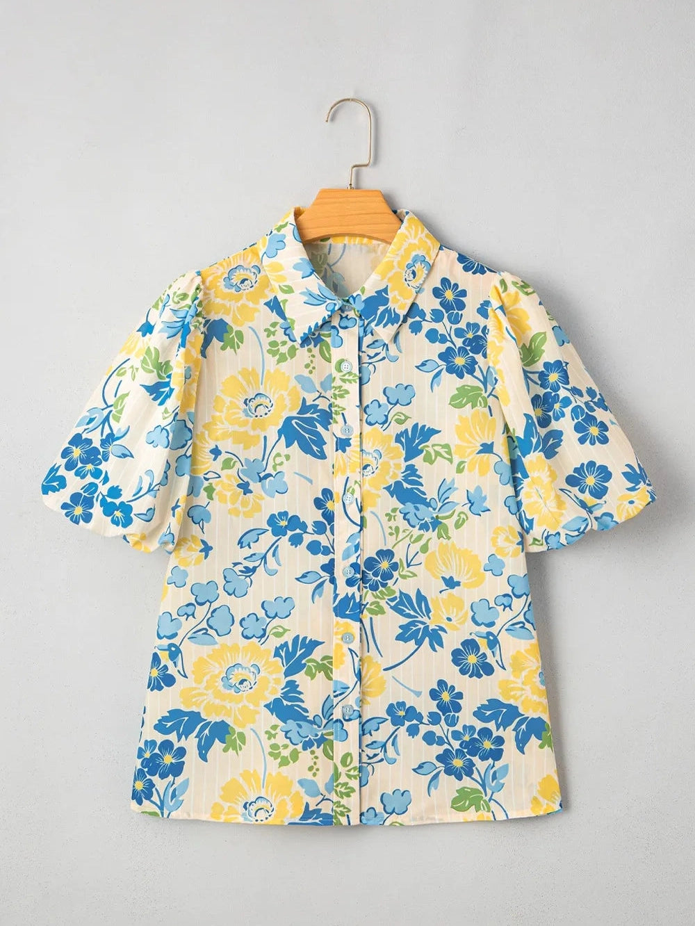 Printed Puff Sleeve Button Down Summer Shirt nicholesgifts