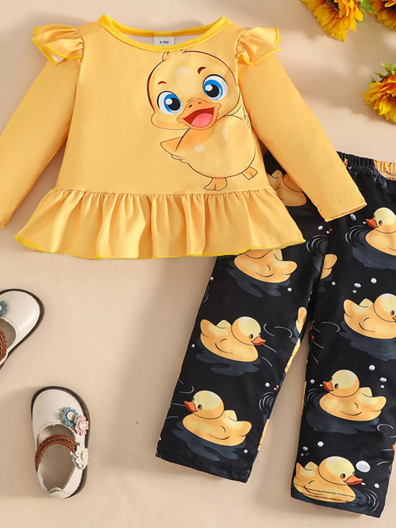 Children's Cute Duck Print Long Sleeve Top and Pants Set NicholesGifts