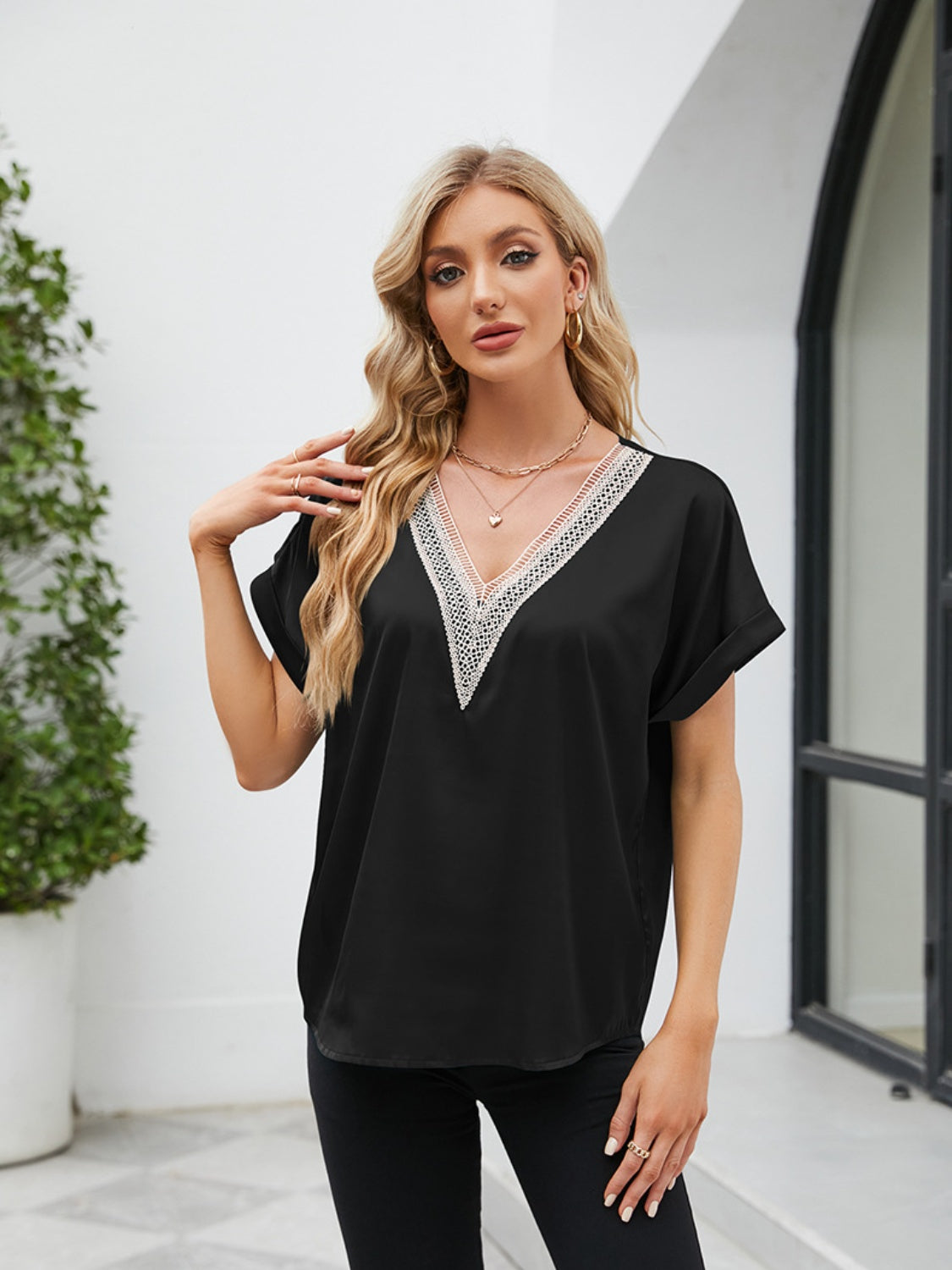 V-Neck Short Sleeve Blouse nicholesgifts