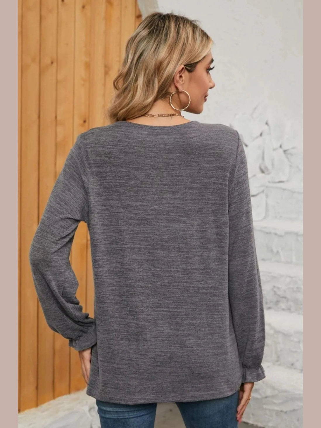 Ruched Round Neck Flounce Sleeve T-Shirt NicholesGifts