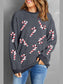 Women Sequin Candy Cane Round Neck Christmas Sweatshirt nicholesgifts