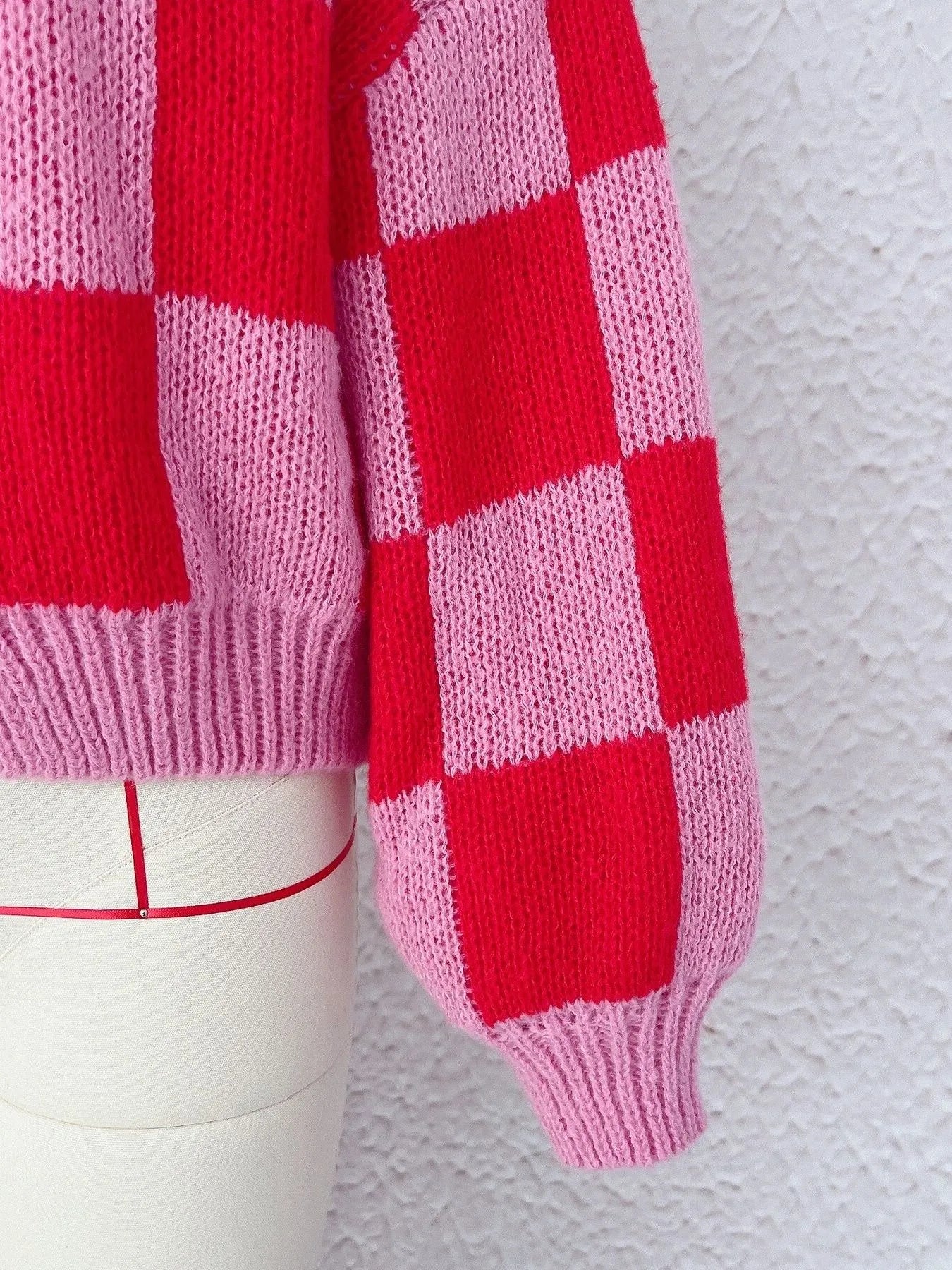 Checkered Open Front Long Sleeve Cardigan