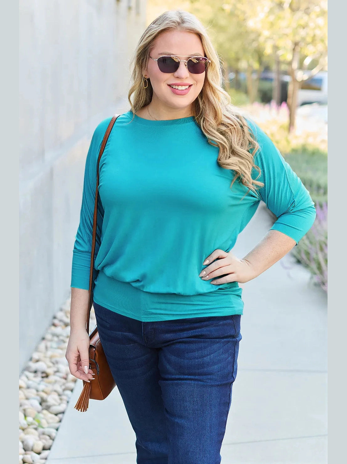 Basic Bae Full Size Round Neck Batwing Sleeve Top nicholesgifts