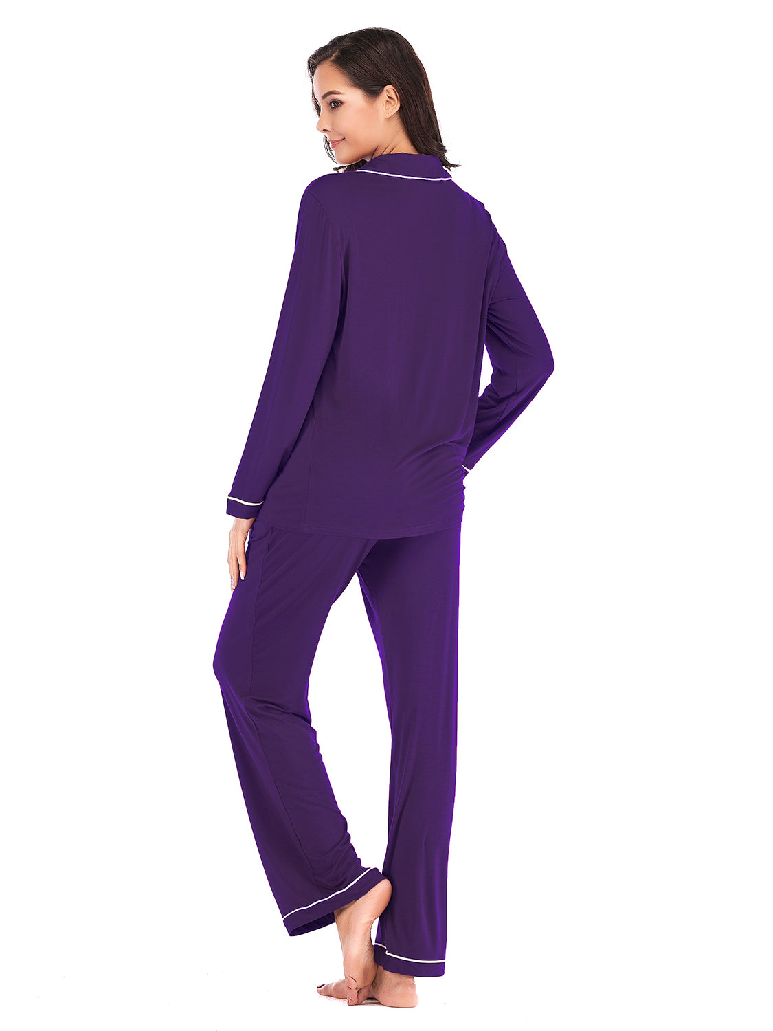 Collared Neck Long Sleeve Loungewear Set with Pockets nicholesgifts