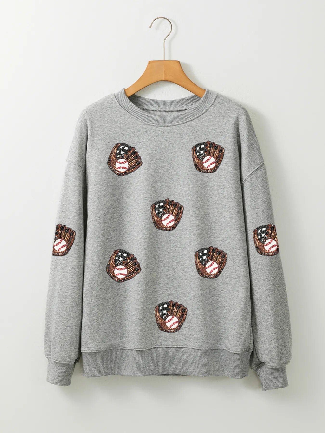Sequin Baseball Patched Casual Sweatshirt