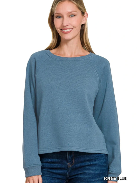 Zenana Fleece Raglan Round-Neck Sweatshirt Trendsi
