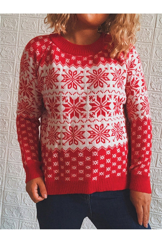 Snowflake Pattern Long Sleeve Sweater NicholesGifts