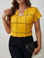 Women Plaid Contrast Notched Blouse nicholesgifts