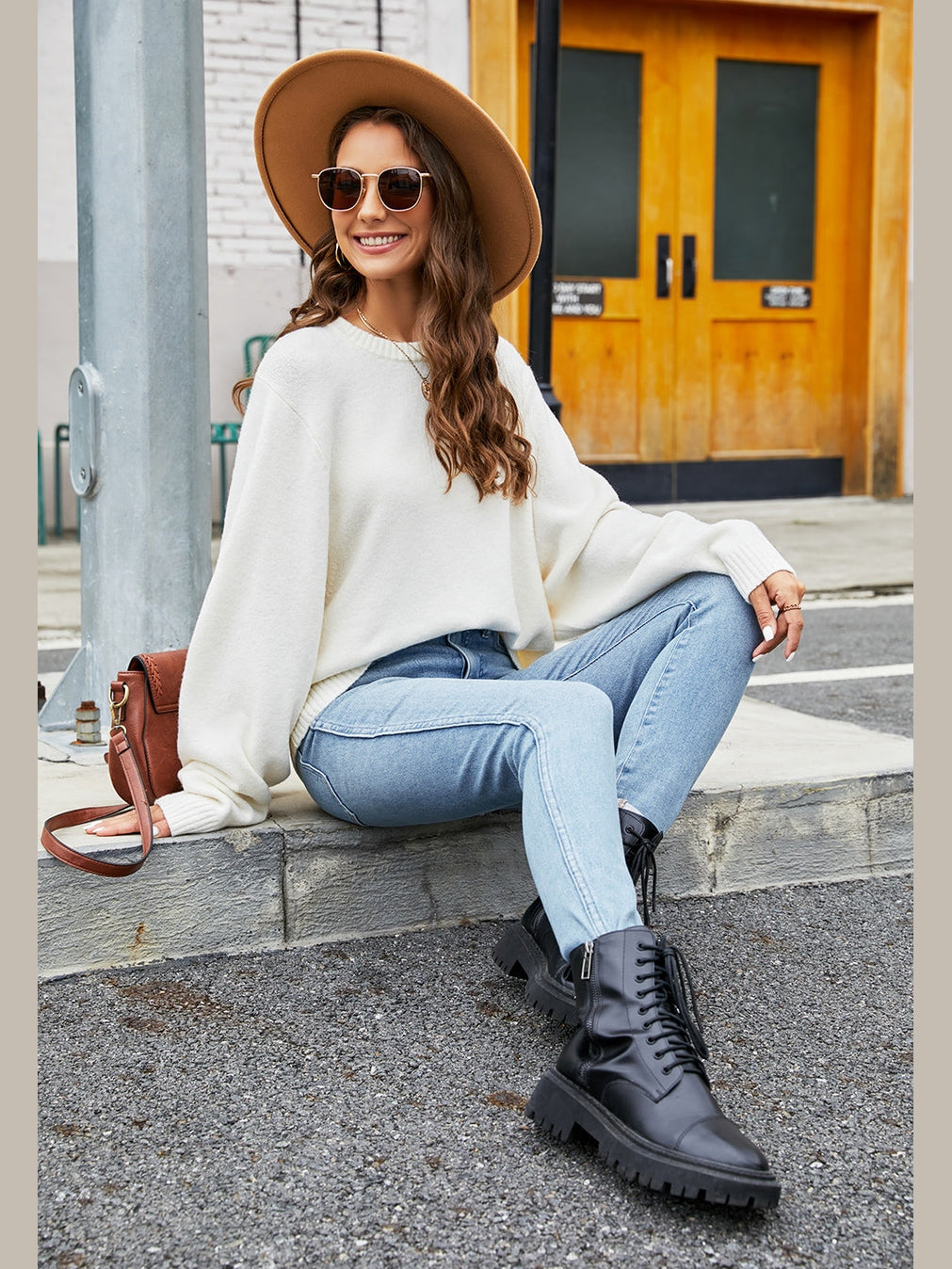 Round Neck Long Sleeve Sweater Trendsi
