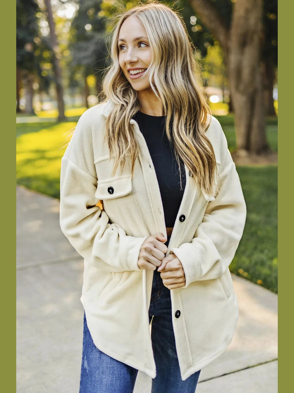 Button Up Collared Neck Long Sleeve Jacket nicholesgifts