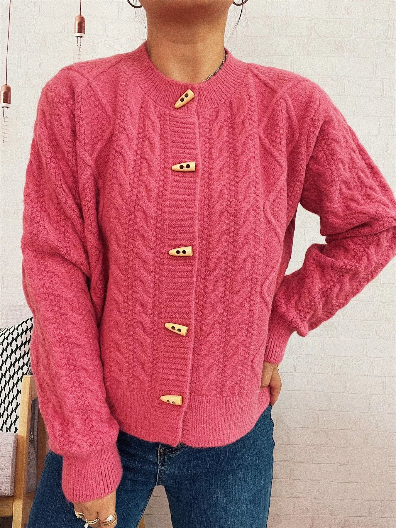 Cable Knit Button-Up Cardigan