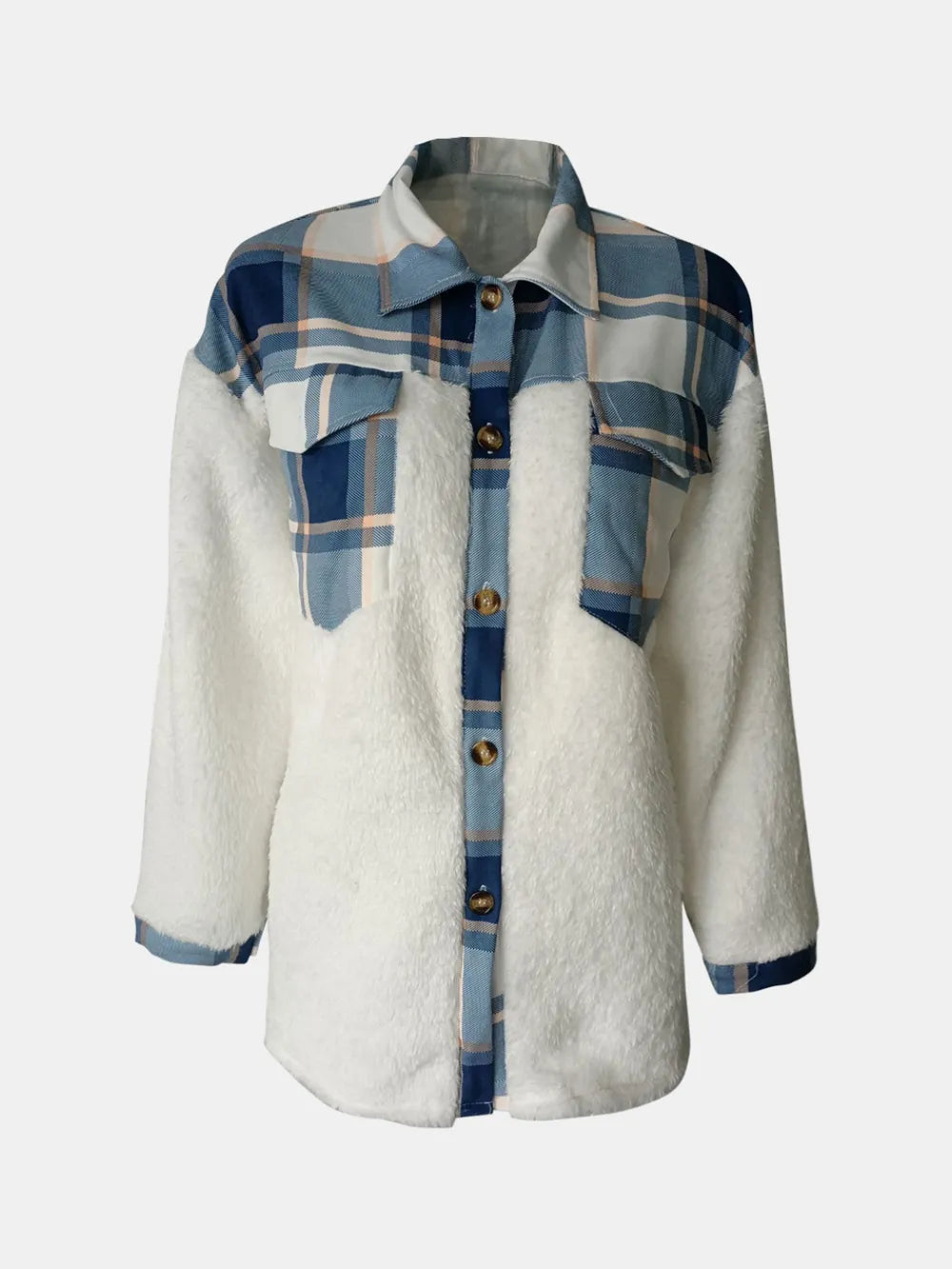 Fuzzy Button Up Long Sleeve Jacket nicholesgifts