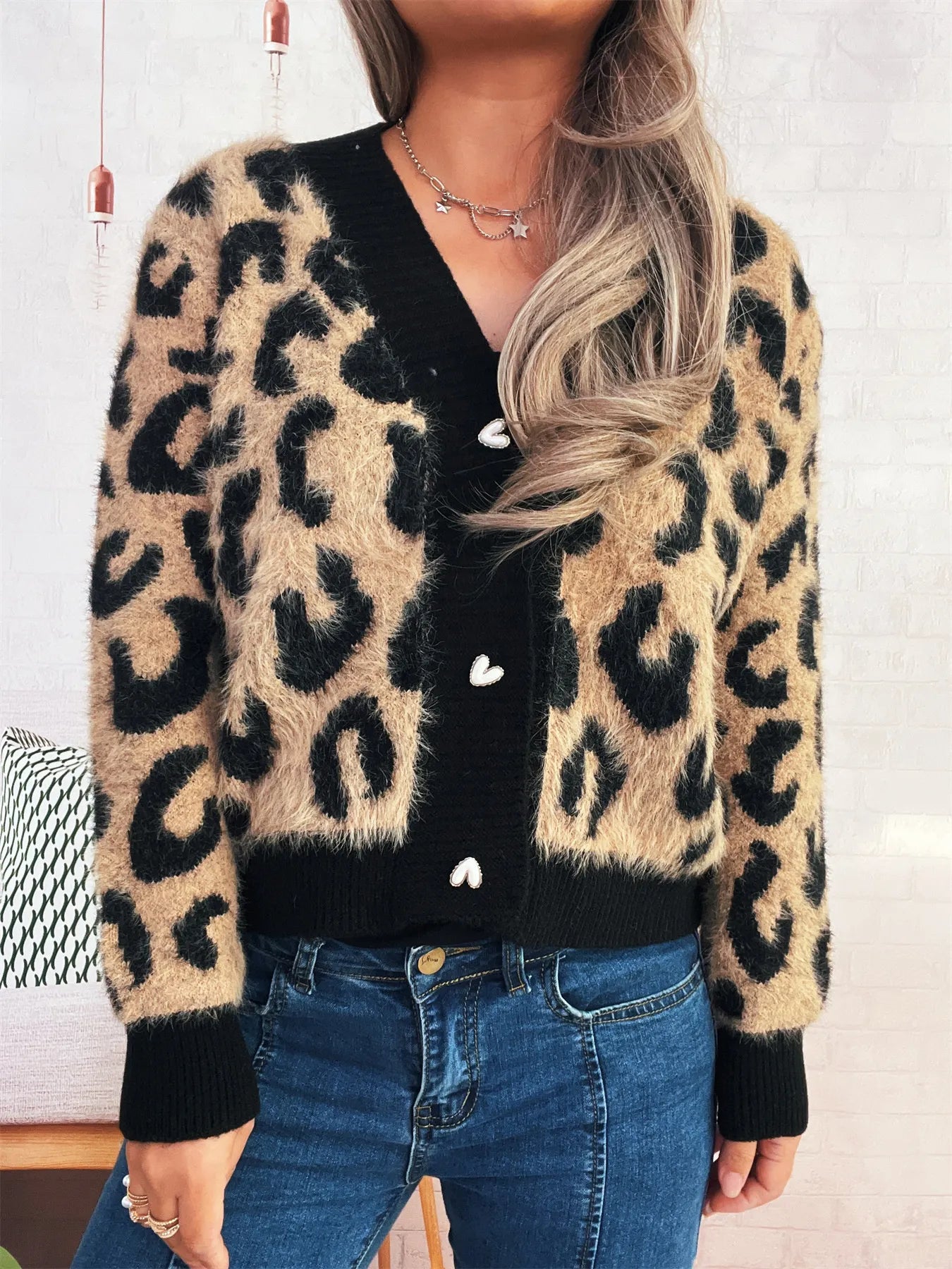 Leopard Fuzzy Button Up Cardigan
