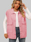 Women Pocketed Button Up Sleeveless Denim Jacket nicholesgifts