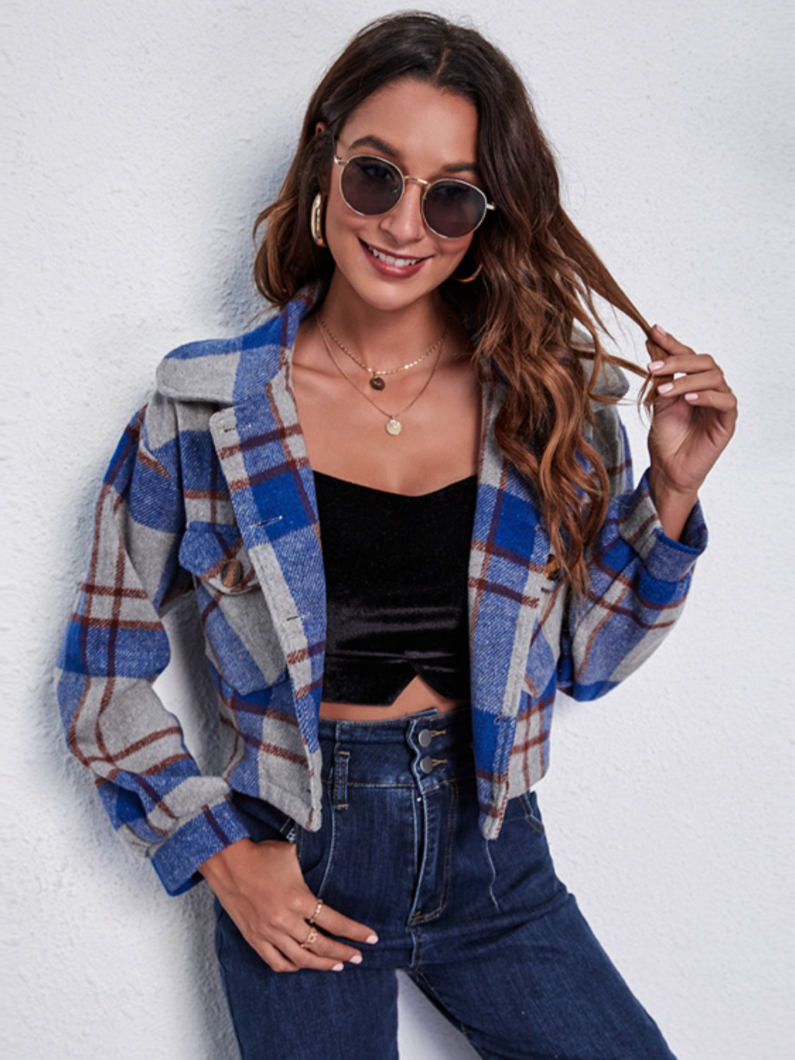 Plaid Button Front Jacket with Pockets nicholesgifts