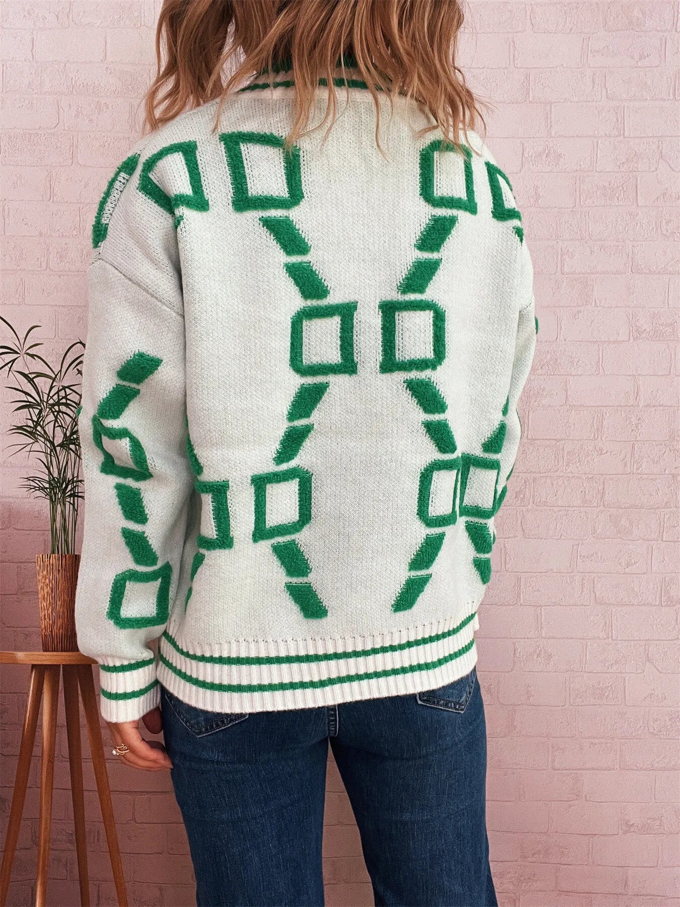 Contrast Round Neck Long Sleeve Sweater