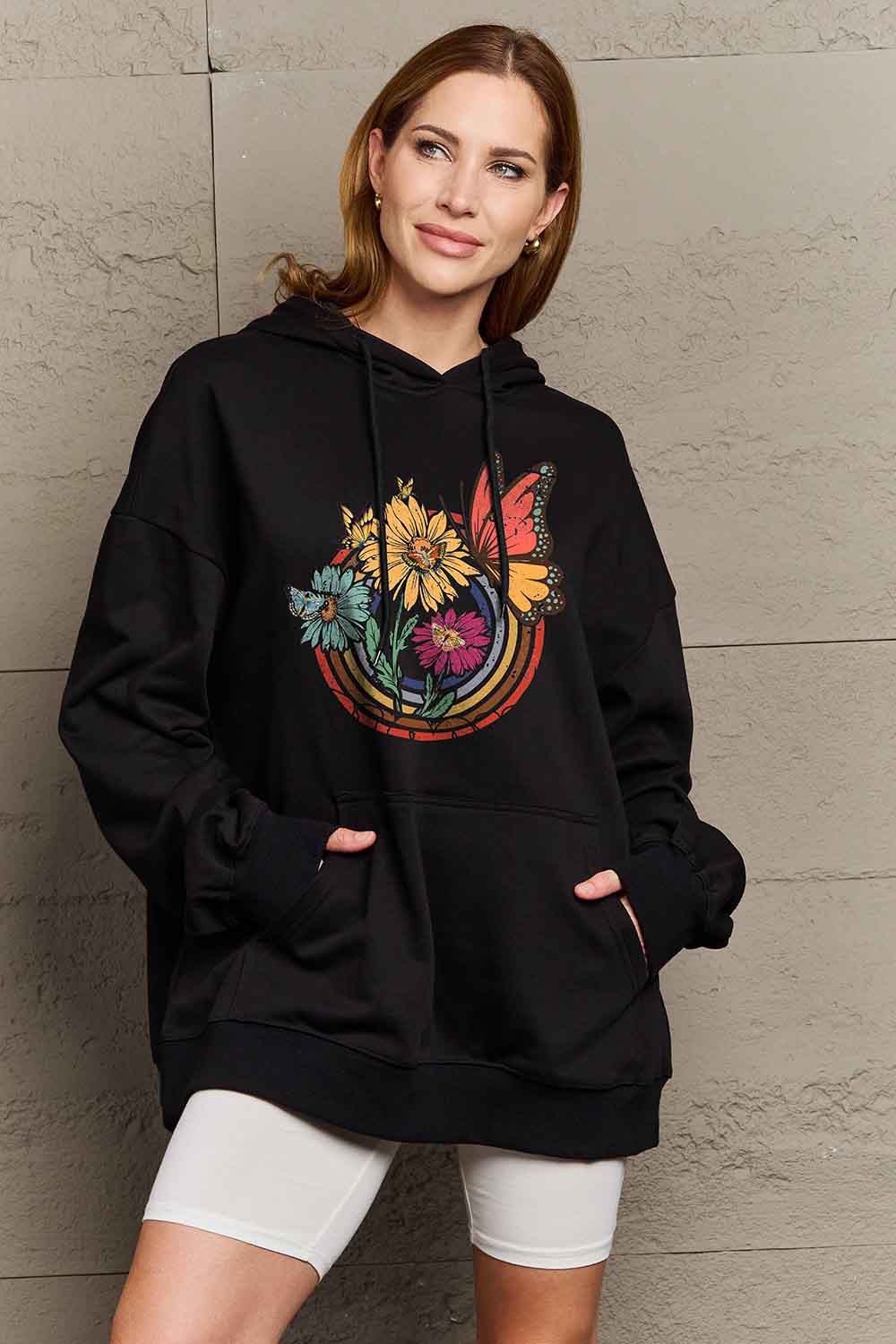 Simply Love Simply Love Full Size Butterfly and Flower Graphic Hoodie Trendsi