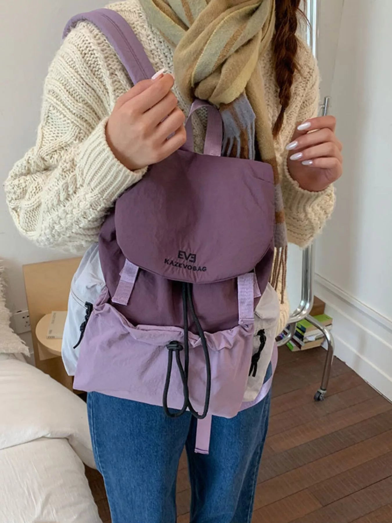Drawstring Color Block Backpack Bag nicholesgifts