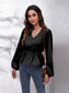 V-Neck Balloon Sleeve Peplum Blouse nicholesgifts
