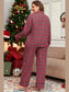 Plus Size Plaid Collared Neck Top and Pants Lounge Set nicholesgifts
