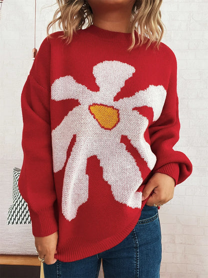 Flower Dropped Shoulder Sweater nicholesgifts