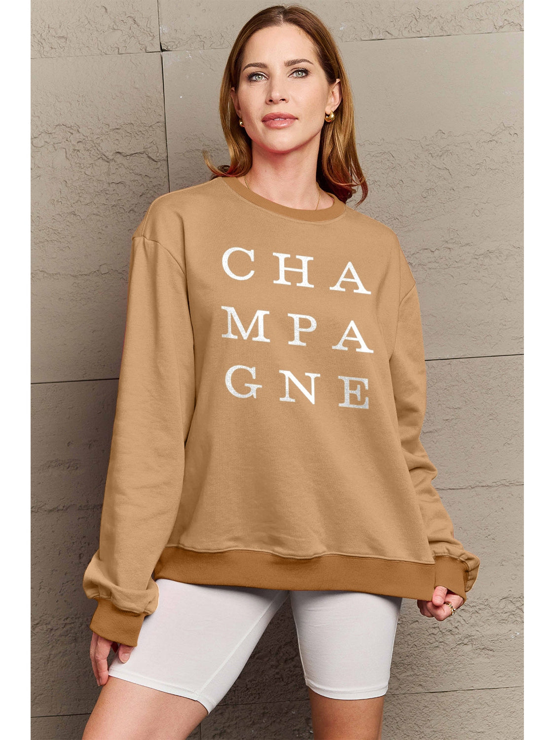 Women Simply Love Full Size CHAMPAGNE Graphic Long Sleeve Sweatshirt nicholesgifts