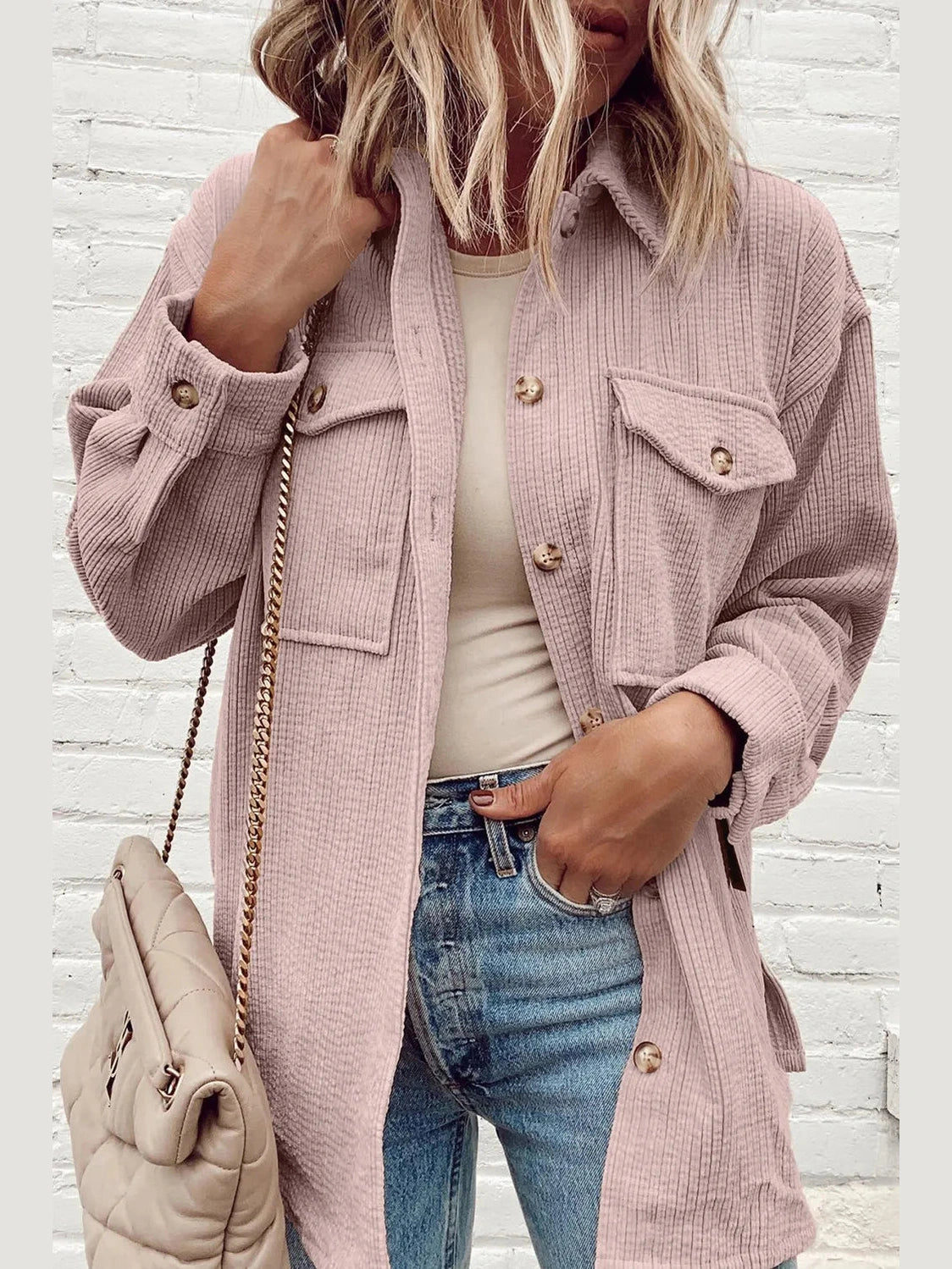 Pocketed Button Up Dropped Shoulder Shacket nicholesgifts